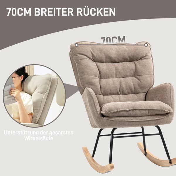 Gyngestol, lenestol, ammestol med chenille-look, gyngestol opptil 120 kg bæreevne for soverom, stue, brun