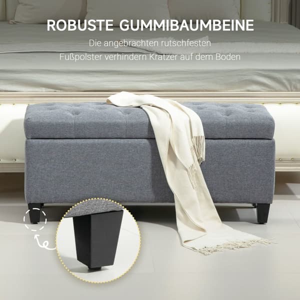 Benk trukket benk med oppbevaringsplass brystbenk gang soverom stue lin-lignende polyester gummitre lys grå 100 x 40 x 44 cm