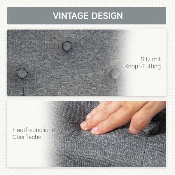 Benk trukket benk med oppbevaringsplass brystbenk gang soverom stue lin-lignende polyester gummitre lys grå 100 x 40 x 44 cm
