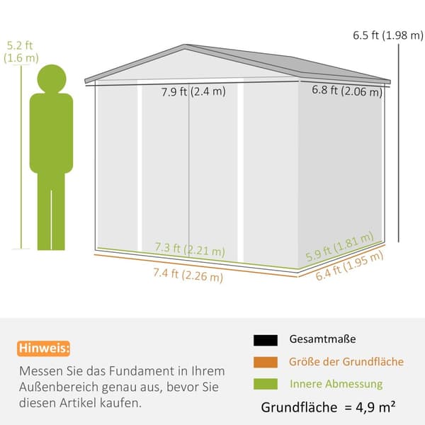 Redskabsskur 4,4 m², haveskur med pulttag, skydedør, fundament, 240 x 206 x 198 cm, redskabsskur af galvaniseret stål, vejrbestandig, til have, teaktr