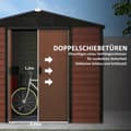 Miniatyrbillede 6 af 10: Redskabsskur 4,4 m², haveskur med pulttag, skydedør, fundament, 240 x 206 x 198 cm, redskabsskur af galvaniseret stål, vejrbestandig, til have, teaktr