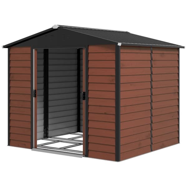 Redskabsskur 4,4 m², haveskur med pulttag, skydedør, fundament, 240 x 206 x 198 cm, redskabsskur af galvaniseret stål, vejrbestandig, til have, teaktr
