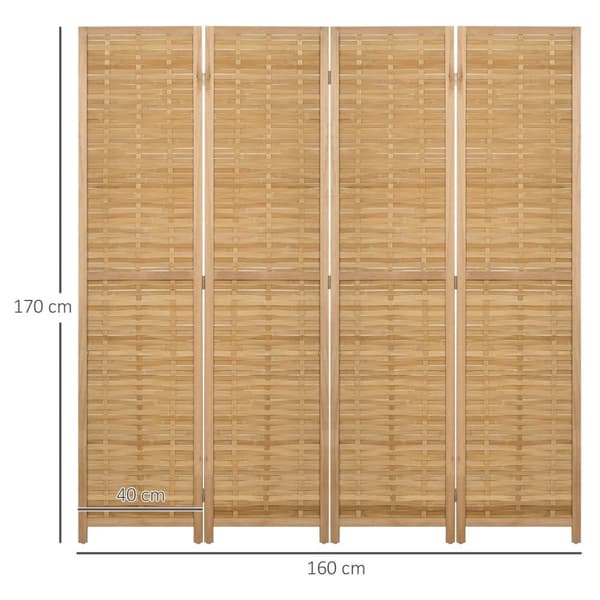 4-delt skærm, rumdeler, 160 x 170 cm skillevæg, foldbar privatskærm, rumdeler lavet af bambus, privatskærm til stue, soveværelse, natur