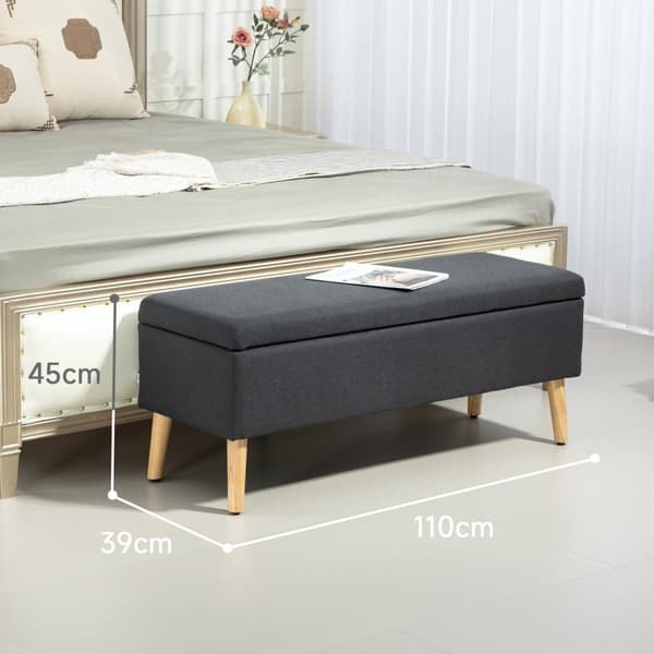 Benk trukket benk med oppbevaringsplass sengebenk med linlook for gang soverom stue gummitre mørk grå 110 x 39 x 45 cm