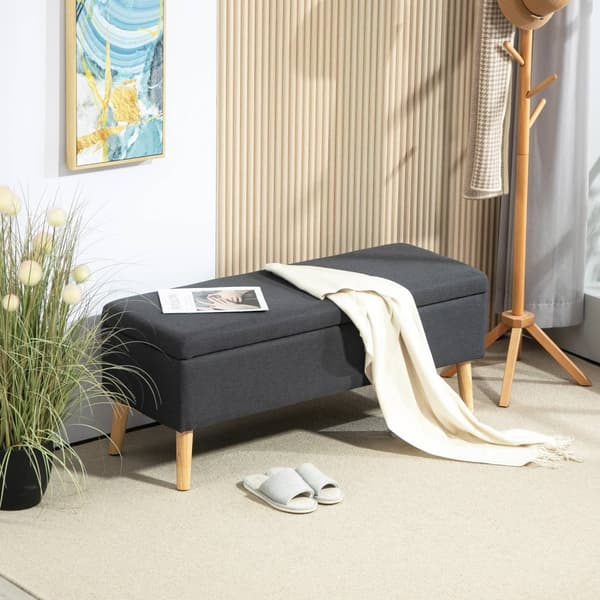 Benk trukket benk med oppbevaringsplass sengebenk med linlook for gang soverom stue gummitre mørk grå 110 x 39 x 45 cm