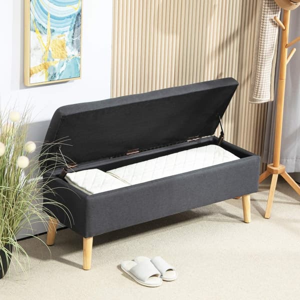 Benk trukket benk med oppbevaringsplass sengebenk med linlook for gang soverom stue gummitre mørk grå 110 x 39 x 45 cm