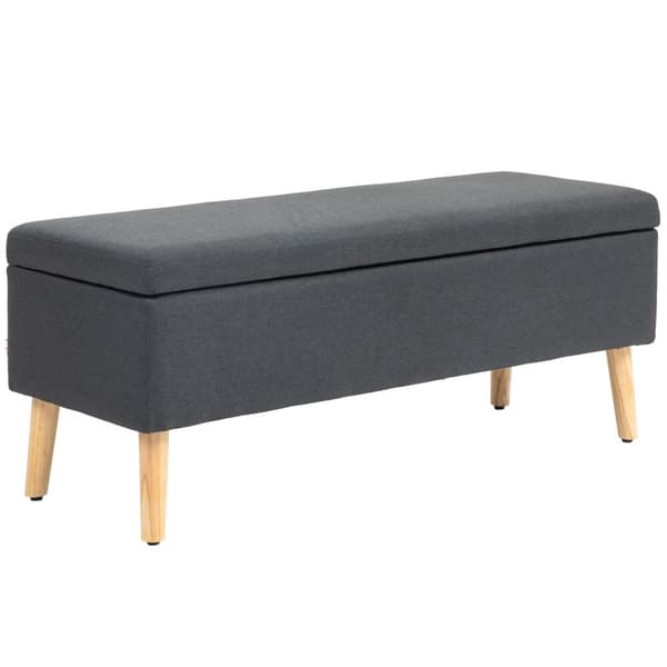 Benk trukket benk med oppbevaringsplass sengebenk med linlook for gang soverom stue gummitre mørk grå 110 x 39 x 45 cm