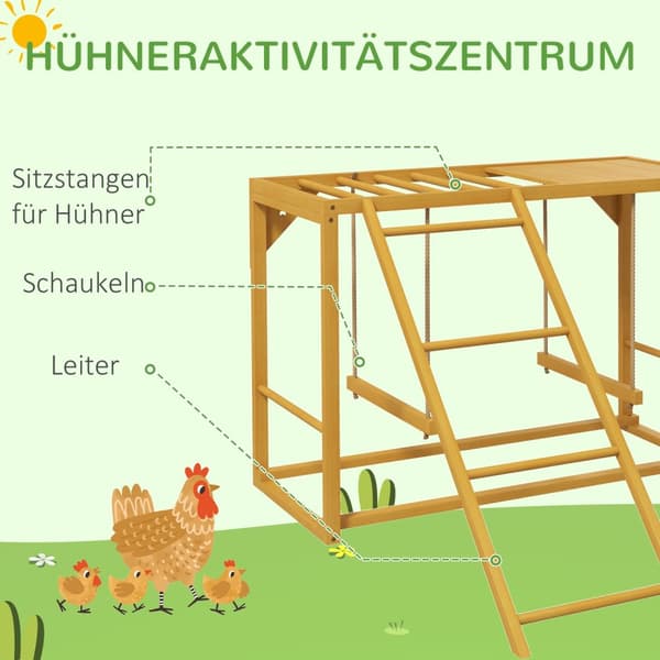 Kycklinglekstativ av trä, lekplats för kycklingar med gungor och stege kycklingklätterställning för 3-4 kycklingar naturligt trä