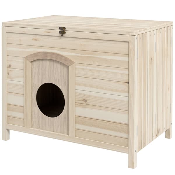 Smådyrhus sammenleggbart smådyrbur, dyrehus laget av tre, trehus for katter, hunder under 13,5 kg, innendørs, 78 x 51 x 62 cm, naturlig tre