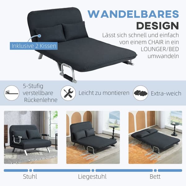 Bäddsoffa, bäddsoffa med justerbart ryggstöd, kudde, 2-sits soffa med sovfunktion, sammetslook, armstöd, soffa för vardagsrum, sovrum, svart