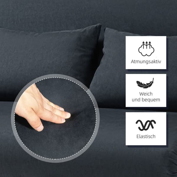 Bäddsoffa, bäddsoffa med justerbart ryggstöd, kudde, 2-sits soffa med sovfunktion, sammetslook, armstöd, soffa för vardagsrum, sovrum, svart
