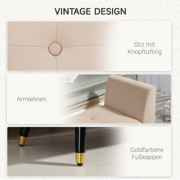 Luksusbenk polstret benk med oppbevaringsplass armlener brystbenk fløyelsmyk polyester gummi trebeige 107 x 42 x 65 cm