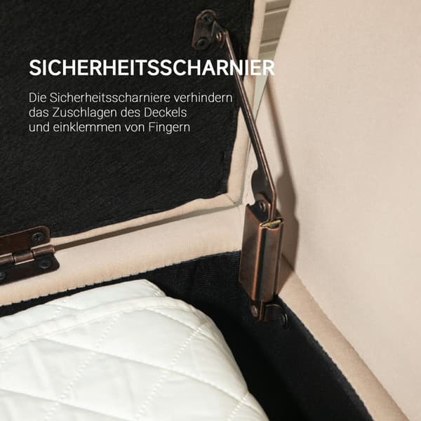 Luksusbenk polstret benk med oppbevaringsplass armlener brystbenk fløyelsmyk polyester gummi trebeige 107 x 42 x 65 cm