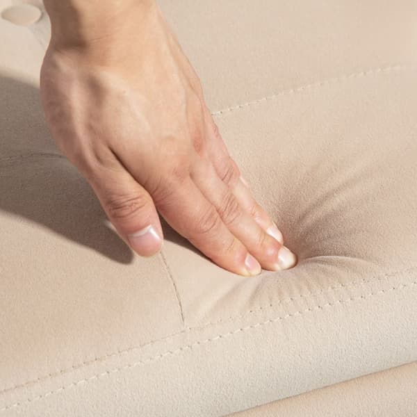 Luksusbenk polstret benk med oppbevaringsplass armlener brystbenk fløyelsmyk polyester gummi trebeige 107 x 42 x 65 cm