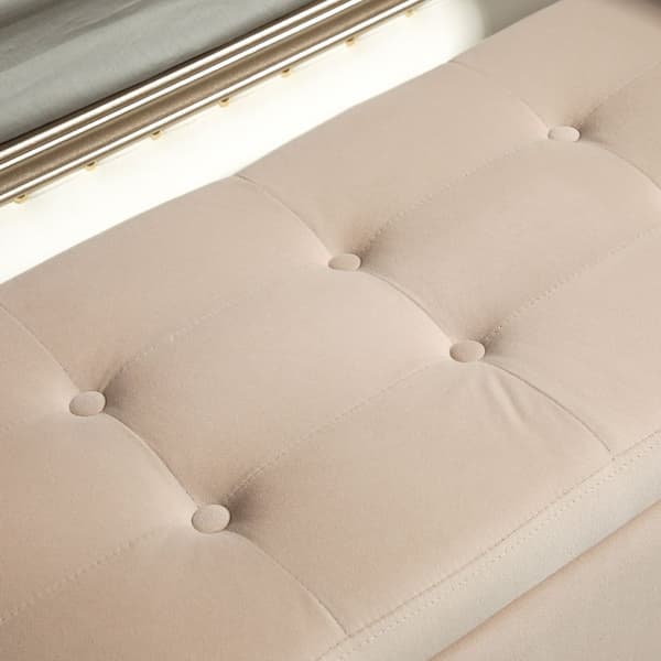 Luksusbenk polstret benk med oppbevaringsplass armlener brystbenk fløyelsmyk polyester gummi trebeige 107 x 42 x 65 cm