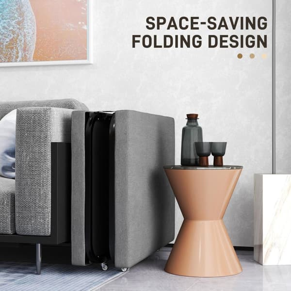 Sammenleggbar seng 70 x 190 cm sammenleggbar gjesteseng med 7 cm skummadrass, justerbar sengegavl, reiseseng med hjul, linlook, metallramme for kontor