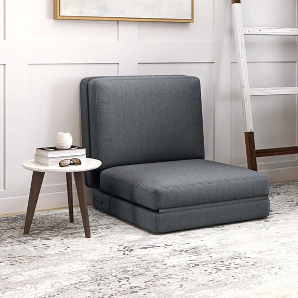 Gulvsofa 3-i-1 sammenfoldelig sovesofa med fløjlslook, polstret sovesofa kan holde op til 240 kg, til soveværelse, stue, mørkegrå