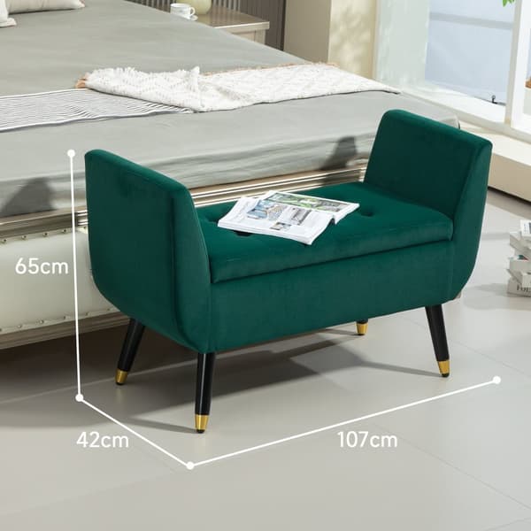 Luksusbenk polstret benk med oppbevaringsplass armlener brystbenk fløyelsmyk polyester gummi tregrønn 107 x 42 x 65 cm