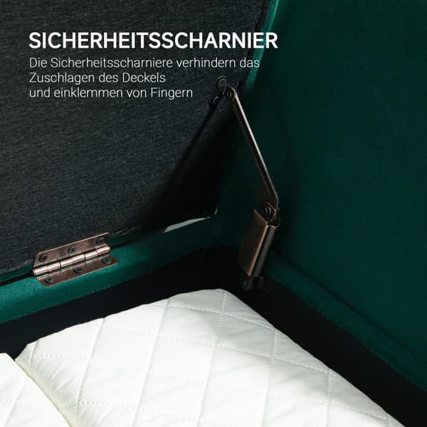 Luksusbenk polstret benk med oppbevaringsplass armlener brystbenk fløyelsmyk polyester gummi tregrønn 107 x 42 x 65 cm