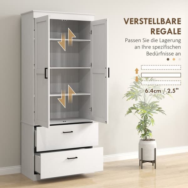 Keittiönkaappi, korkea kaappi säädettävillä hyllyillä, 2 laatikkoa, keittiön buffet ruokasaliin, olohuone, 75 x 39 x 178 cm, kermanvalkoinen