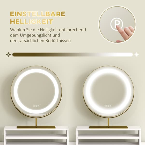 Sminkbord med LED-belysning, sminkbord med justerbar spegel, sminkbord med 2 lådor, öppen hylla, sminkbord för sovrum, 100 x 50 x 76 cm, vit