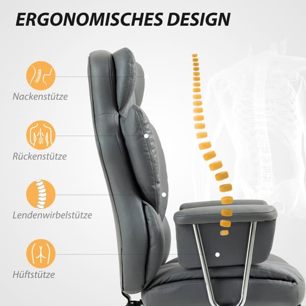 Kontorstol med liggefunksjon, ergonomisk skrivebordsstol, høydejusterbar svingstol med fotstøtte, polstret, kan holde opptil 120 kg, for kontor, arbei
