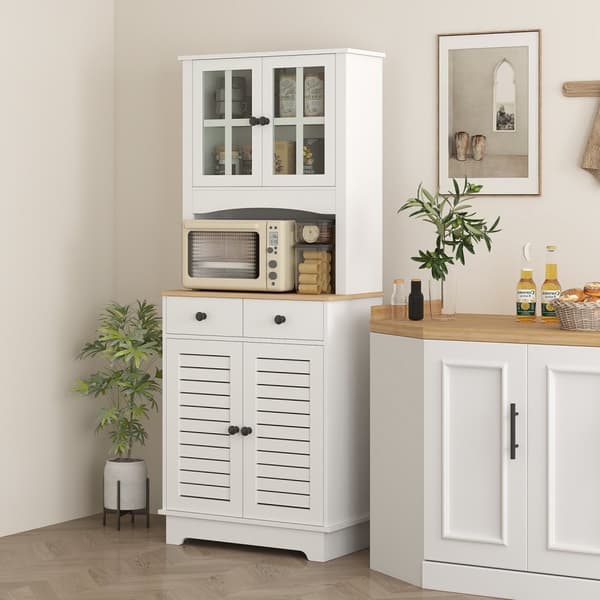 Køkkenskab, højskab med 2 skabe, køkkenbuffet med justerbare hylder, buffetskab, spisestueskab til køkken, spisestue, 68 x 39,5 x 170 cm, hvid