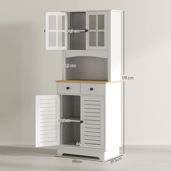 Køkkenskab, højskab med 2 skabe, køkkenbuffet med justerbare hylder, buffetskab, spisestueskab til køkken, spisestue, 68 x 39,5 x 170 cm, hvid