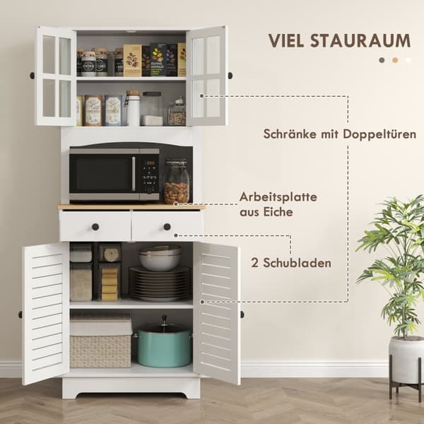 Køkkenskab, højskab med 2 skabe, køkkenbuffet med justerbare hylder, buffetskab, spisestueskab til køkken, spisestue, 68 x 39,5 x 170 cm, hvid