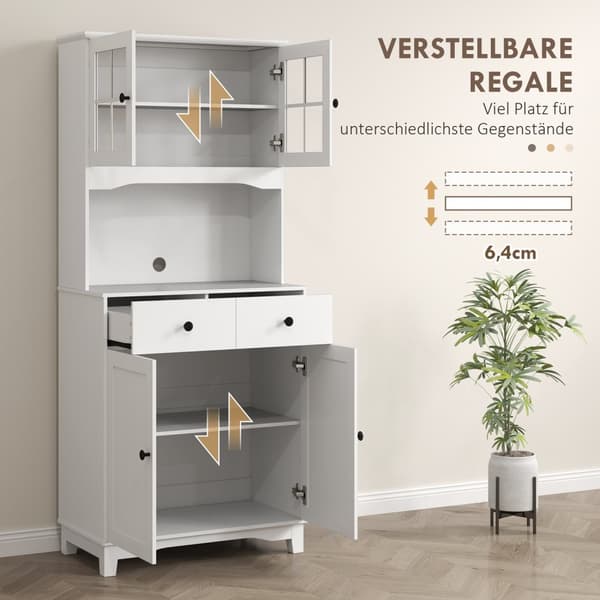 Køkkenskab, højskab med 2 skabe, køkkenbuffet med justerbare hylder, buffetskab, spisestueskab til køkken, spisestue, 68 x 39,5 x 170 cm, hvid