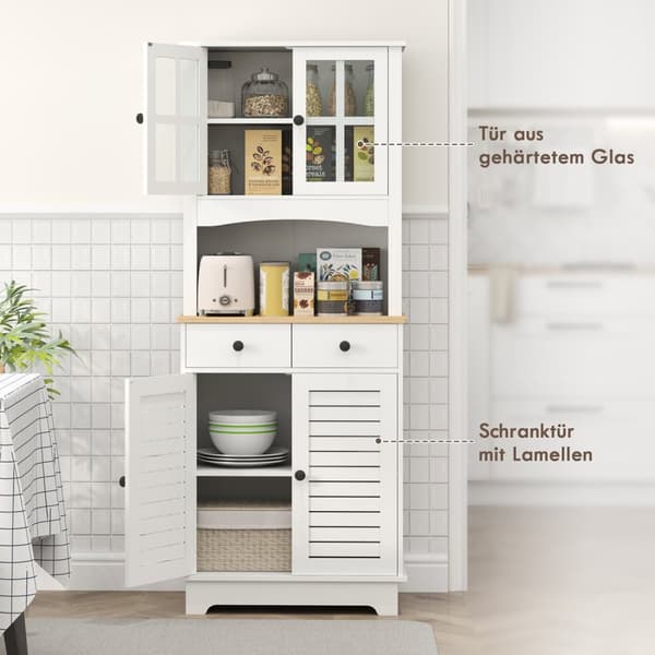 Køkkenskab, højskab med 2 skabe, køkkenbuffet med justerbare hylder, buffetskab, spisestueskab til køkken, spisestue, 68 x 39,5 x 170 cm, hvid