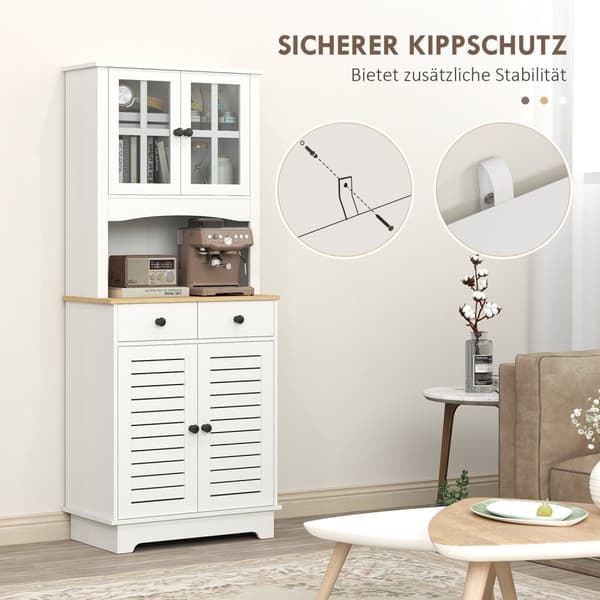 Køkkenskab, højskab med 2 skabe, køkkenbuffet med justerbare hylder, buffetskab, spisestueskab til køkken, spisestue, 68 x 39,5 x 170 cm, hvid