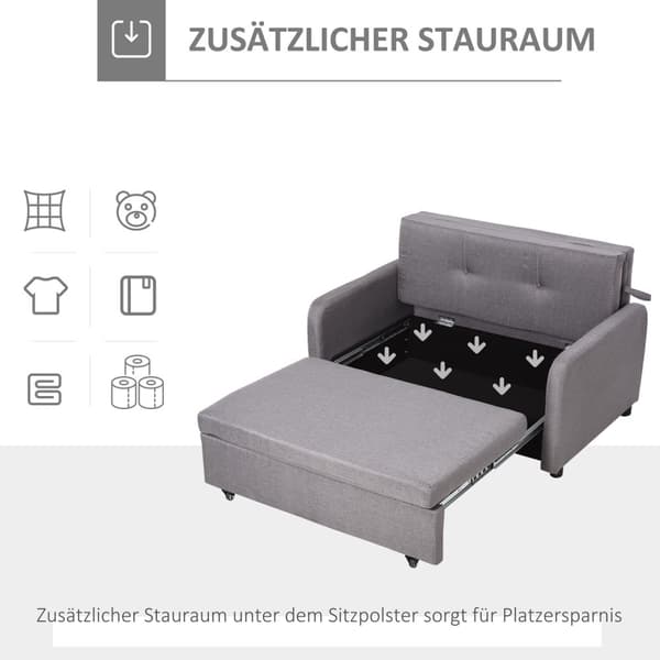 Bäddsoffa, bäddsoffa med förvaringsutrymme, kuddar, armstöd, 2-sits soffa med sovfunktion, linnelook, stoppad soffa med hjul för vardagsrum, sovrum, g