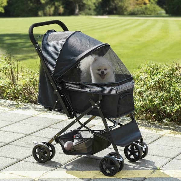 Dog Buggy Hundvagn Buggy för små hundar och katter Husdjursvagn Husdjursvagn Kattvagn Oxford Svart 76,5 x 52 x 95 cm
