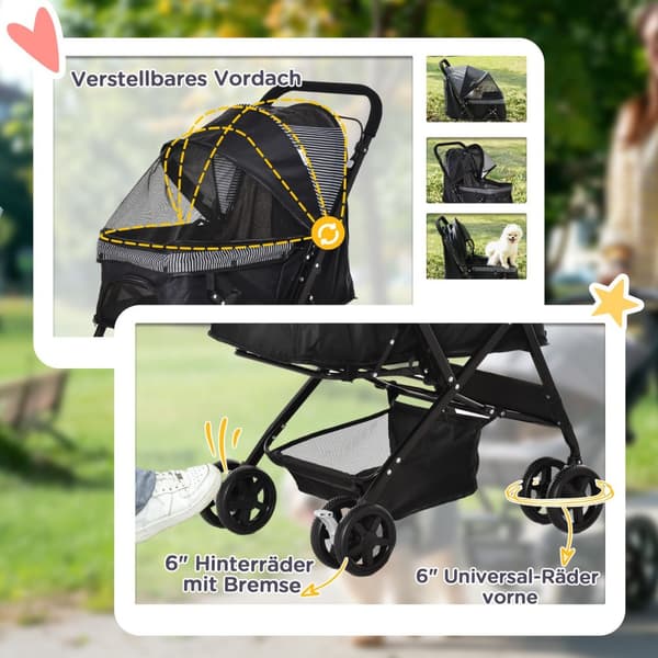 Dog Buggy Hundvagn Buggy för små hundar och katter Husdjursvagn Husdjursvagn Kattvagn Oxford Svart 76,5 x 52 x 95 cm