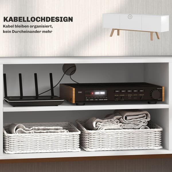 TV-skap, TV-stativ for fjernsyn opptil 65 tommer, lowboard med 2 skap og 2 hyller, TV-skap til stue, 150 x 39 x 50 cm hvit