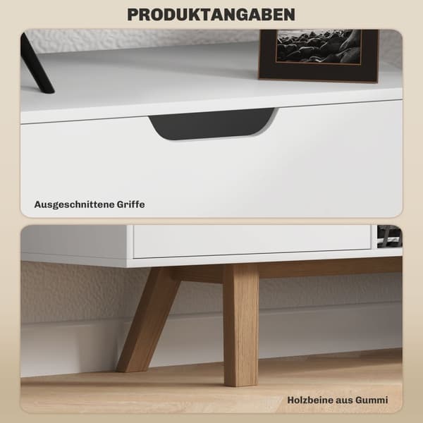 TV-skap, TV-stativ for fjernsyn opptil 65 tommer, lowboard med 2 skap og 2 hyller, TV-skap til stue, 150 x 39 x 50 cm hvit