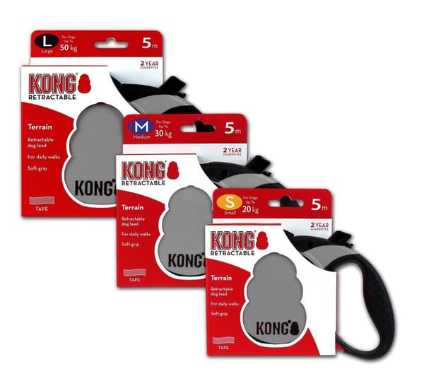 KONG uttrekkbar bånd terrenggrå L (5m/50kg)