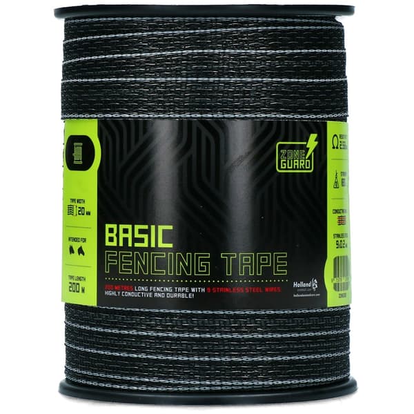 ZoneGuard 20 mm Basic gjerdetape svart 200 m