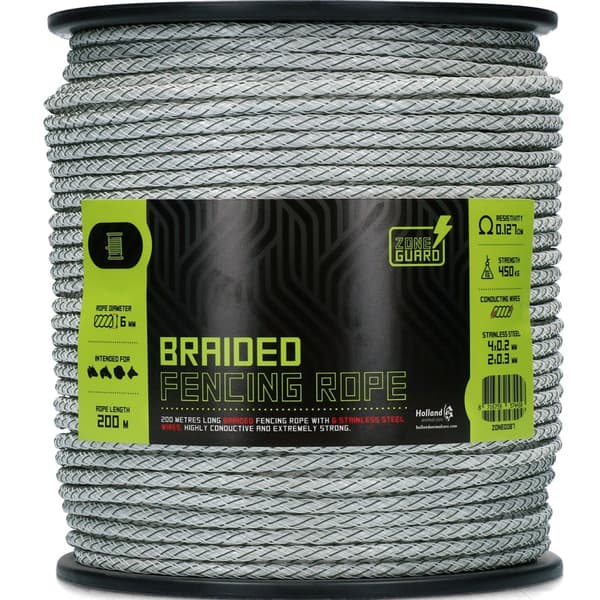 ZoneGuard 6 mm flettet hegnsreb hvid og grøn 200 m