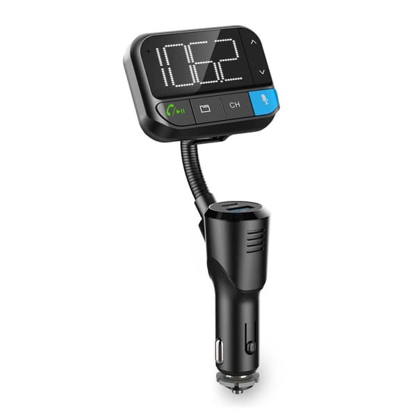 Bil FM-sändare | Svanhals | Handsfree-samtal | 2 " | Svart vit skärm | Bluetooth® | PD 20 W / QC 3.0 | Snabbladdning | Basförstärkning | Google Assist