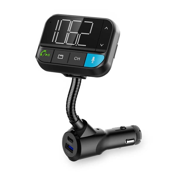 Bil FM-sändare | Svanhals | Handsfree-samtal | 2 " | Svart vit skärm | Bluetooth® | PD 20 W / QC 3.0 | Snabbladdning | Basförstärkning | Google Assist