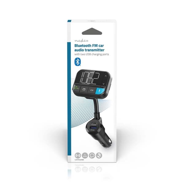 Bil FM-sändare | Svanhals | Handsfree-samtal | 2 " | Svart vit skärm | Bluetooth® | PD 20 W / QC 3.0 | Snabbladdning | Basförstärkning | Google Assist