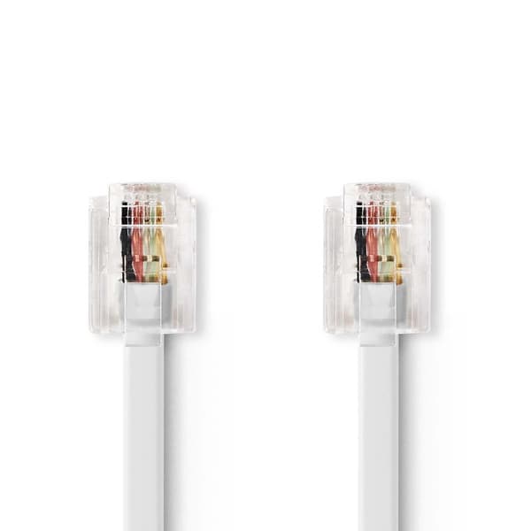Telekomkabel | RJ11 Hane | RJ11 Hane | 5,00 m | Kabeldesign: Platt | Kabeltyp: RJ11 | Transparent / Vit