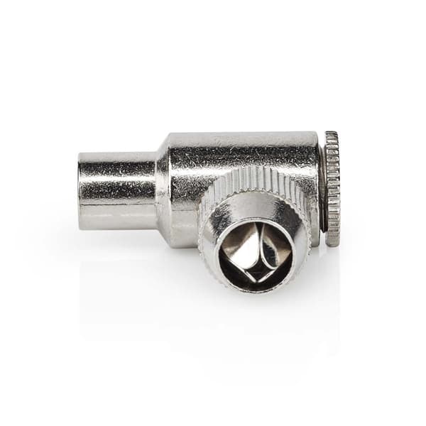 IEC (Coax) stik | Vinklet 90° | Mand | Forniklet | 75 Ohm | Skrue | Kabelindgangsdiameter: 7,0 mm | Metal | Sølv | 2 stk | Boks