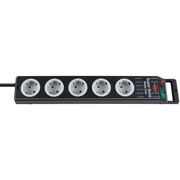 Super-Solid Power Strip 5-veis (skjøteledning med 2,5 m kabel og bryter - laget av bruddsikker polykarbonat)