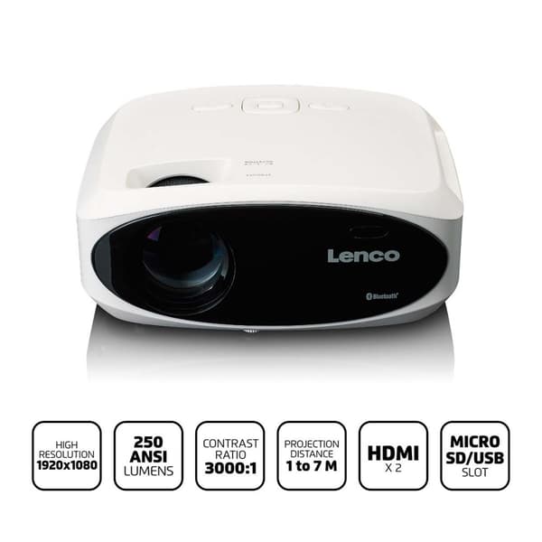 Full HD 1080P LCD-projektor med Bluetooth White Sort, Hvit