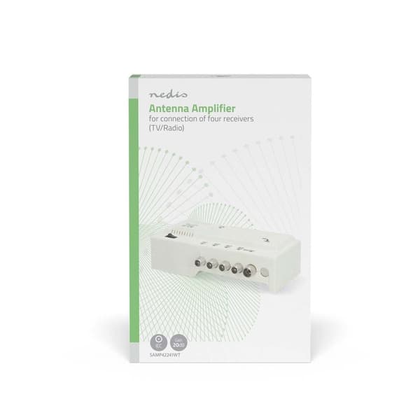 CATV forsterker | Forsterkning: 20 dB | 47 - 862 MHz | Antall utganger: 4 | Få kontroll | Hvit