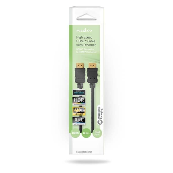 Højhastigheds HDMI™-kabel med Ethernet | HDMI™-stik | HDMI™-stik | 4K@60Hz | ARC | 18 Gbps | 0,50 m | runde | PVC | Sort | Boks