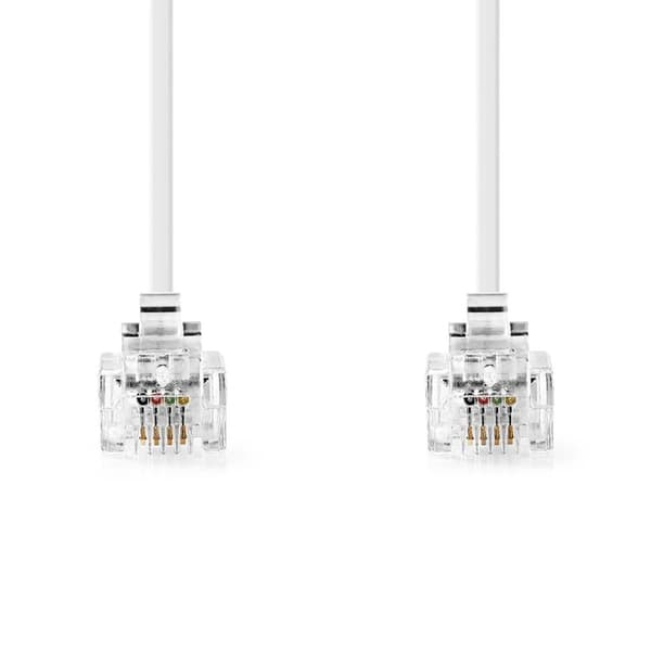 Telekomkabel | RJ11 Hane | RJ11 Hane | 10,0 m | Kabeldesign: Platt | Guldpläterad | Kabeltyp: RJ11 | Vit | Märka